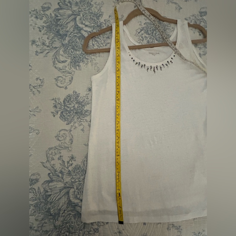 Eileen Fisher Embellished White Linen Tank Top - size XS. Like new.